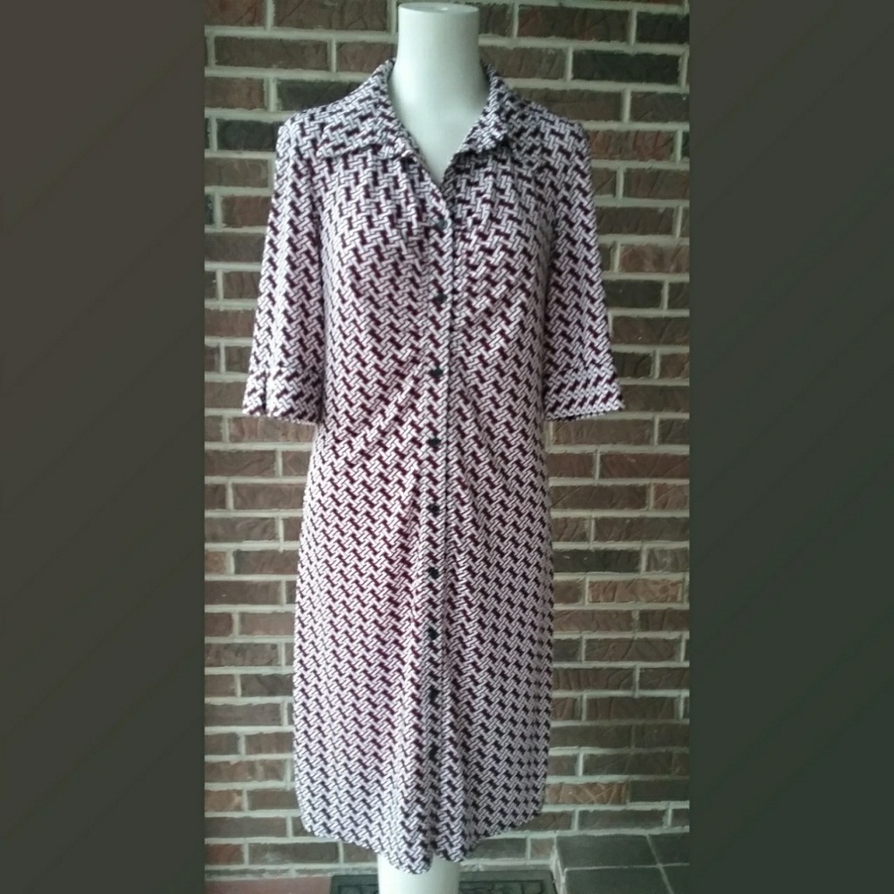 Laundry Geometric Print Dress Black Red and White